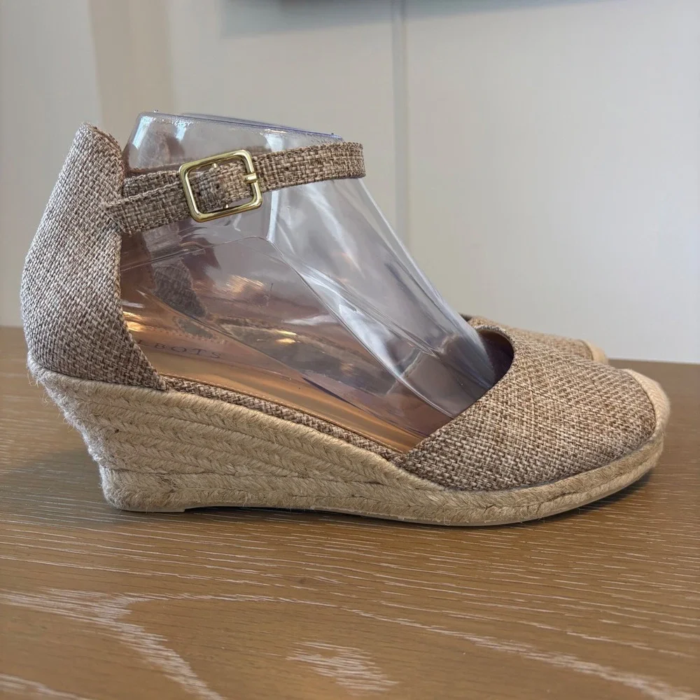 Talbots Tan Fabric Espadrille Wedge Sandals Ankle Strap Shoes‎ Womens Size 8